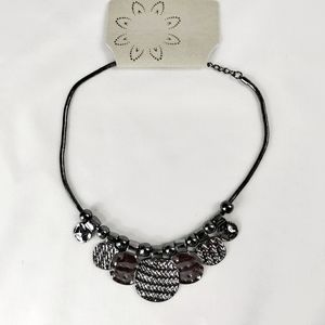 Erica Lyons Black Gunmetal Statement Necklace Snake Chain Textured Disc 19"